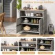 Rattan storage cabinet with acacia wood countertop, featuring open compartments and enclosed storage for outdoor use.
